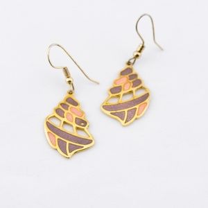 Gold Pink and Brown Dangle Earrings